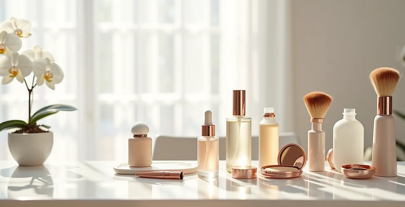 Application délicate d'un fard à paupières neutre avec une technique de maquillage liftante sur un œil mature.