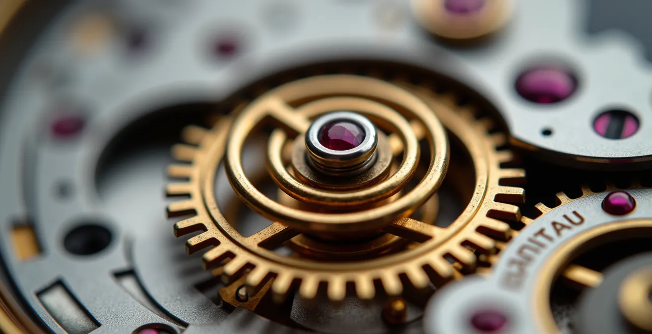 Vue macro d'un balancier spiral de montre avec mise en évidence de sa fragilité