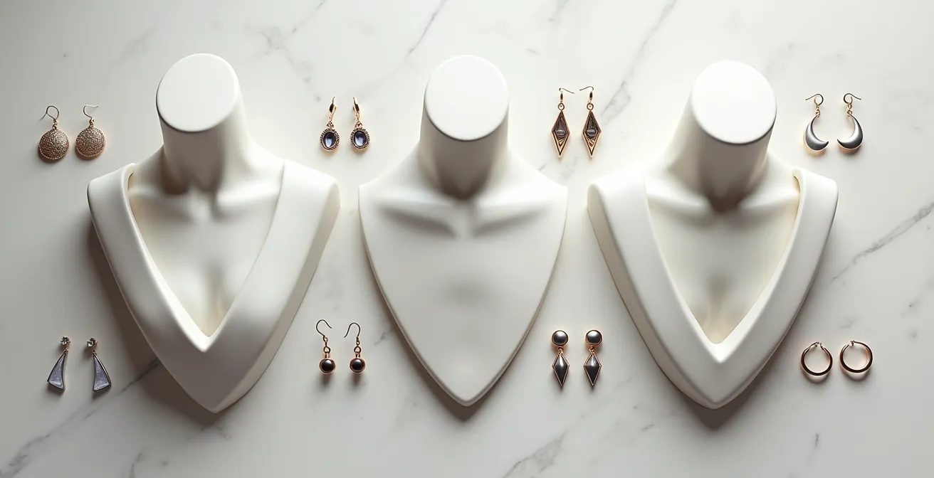 Composition de différents types de boucles d'oreilles avec décolletés variés pour une harmonie parfaite