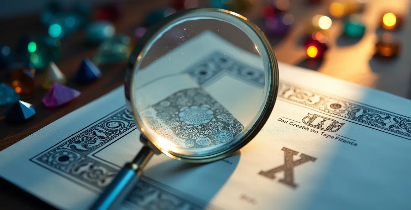 Gros plan sur un certificat de gemmologie montrant les codes de traitement des pierres précieuses