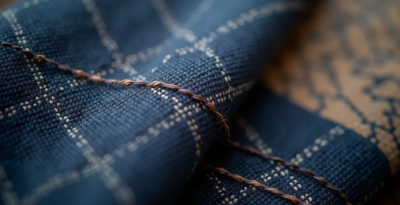 Détail d'un tissu de costume sur mesure avec texture visible