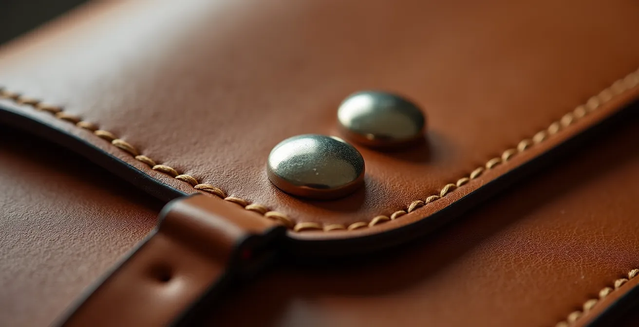 Texture macro d'un sac banane en cuir de luxe montrant les détails artisanaux