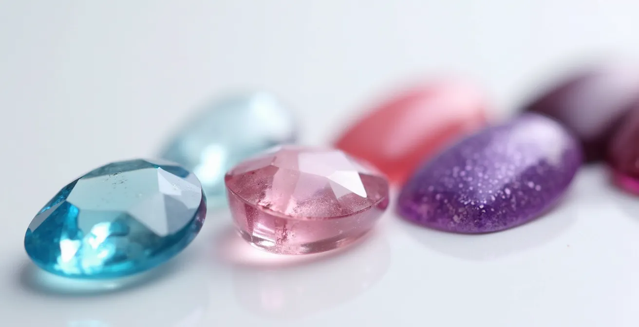 Composition de pierres précieuses et vernis en camaïeu pour un effet visuel harmonieux