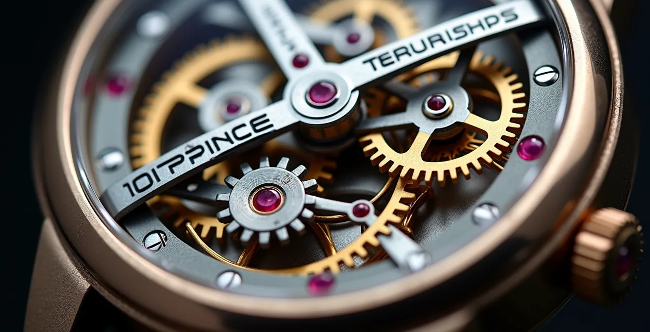 Vue macro détaillée du mécanisme interne d'une montre automatique avec rotor visible