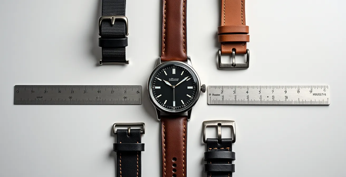 Vue détaillée d'une montre avec règle mesurant l'espace entre les cornes