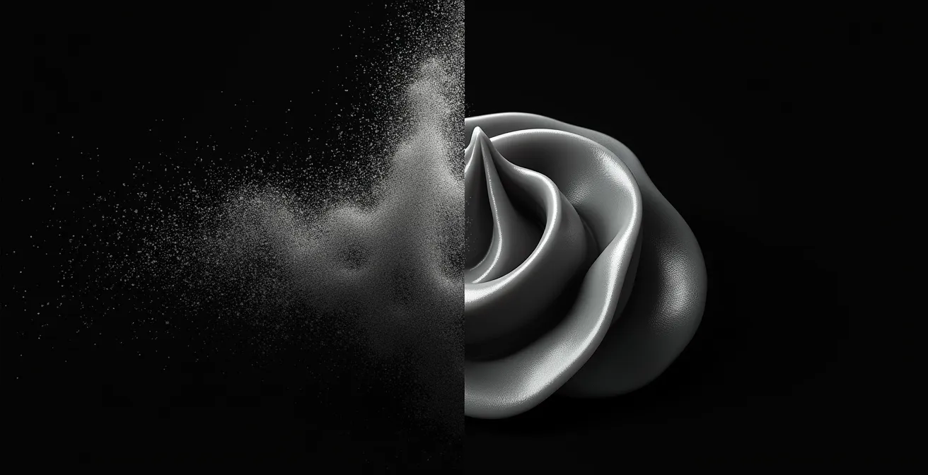 Gros plan sur des textures de produits coiffants montrant la différence entre laque et cire