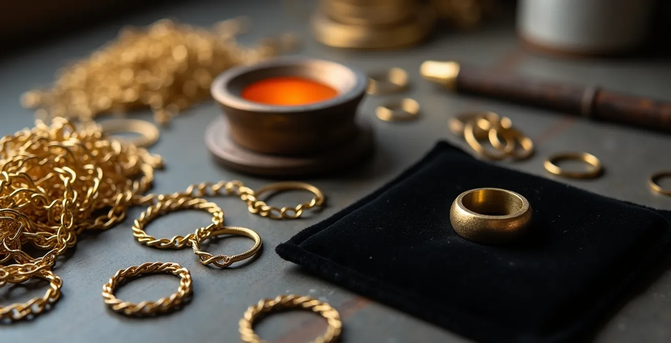 Processus de transformation de vieux bijoux en or en nouvelle création